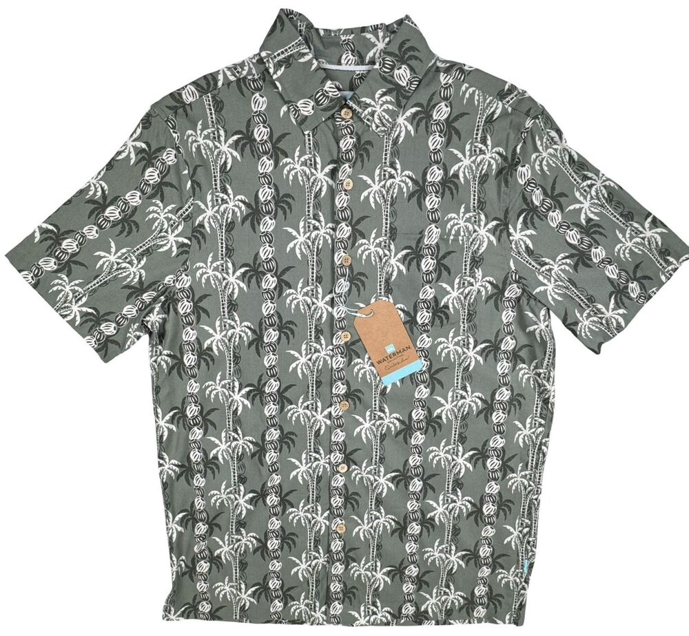 Quiksilver Waterman Collection Mens Size Small Palm Print Hawaiian Short Sleeve